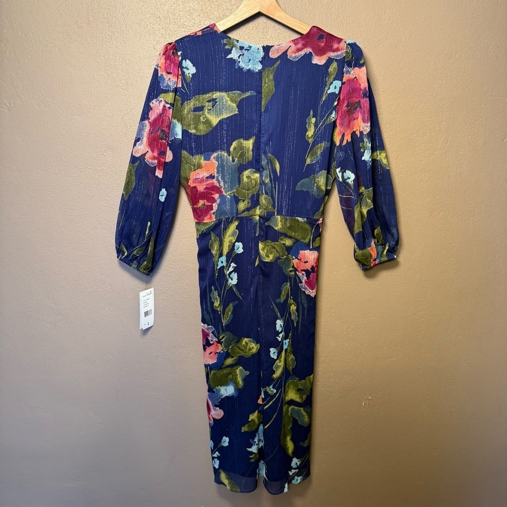 Julia Jordan Blue Floral Midi Dress 3/4 Sleeve NWT Elegant Boho Feminine Size 2 - Picture 14 of 17